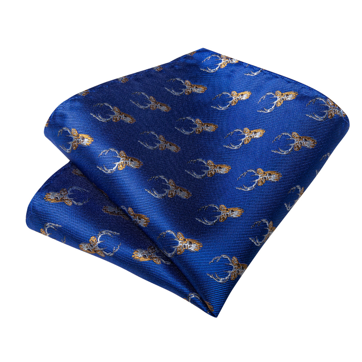 Blue and Brown Deers Tie, Pocket Square, Cufflinks and Tie Clip Silk Tie Set - GentCrest - View 4