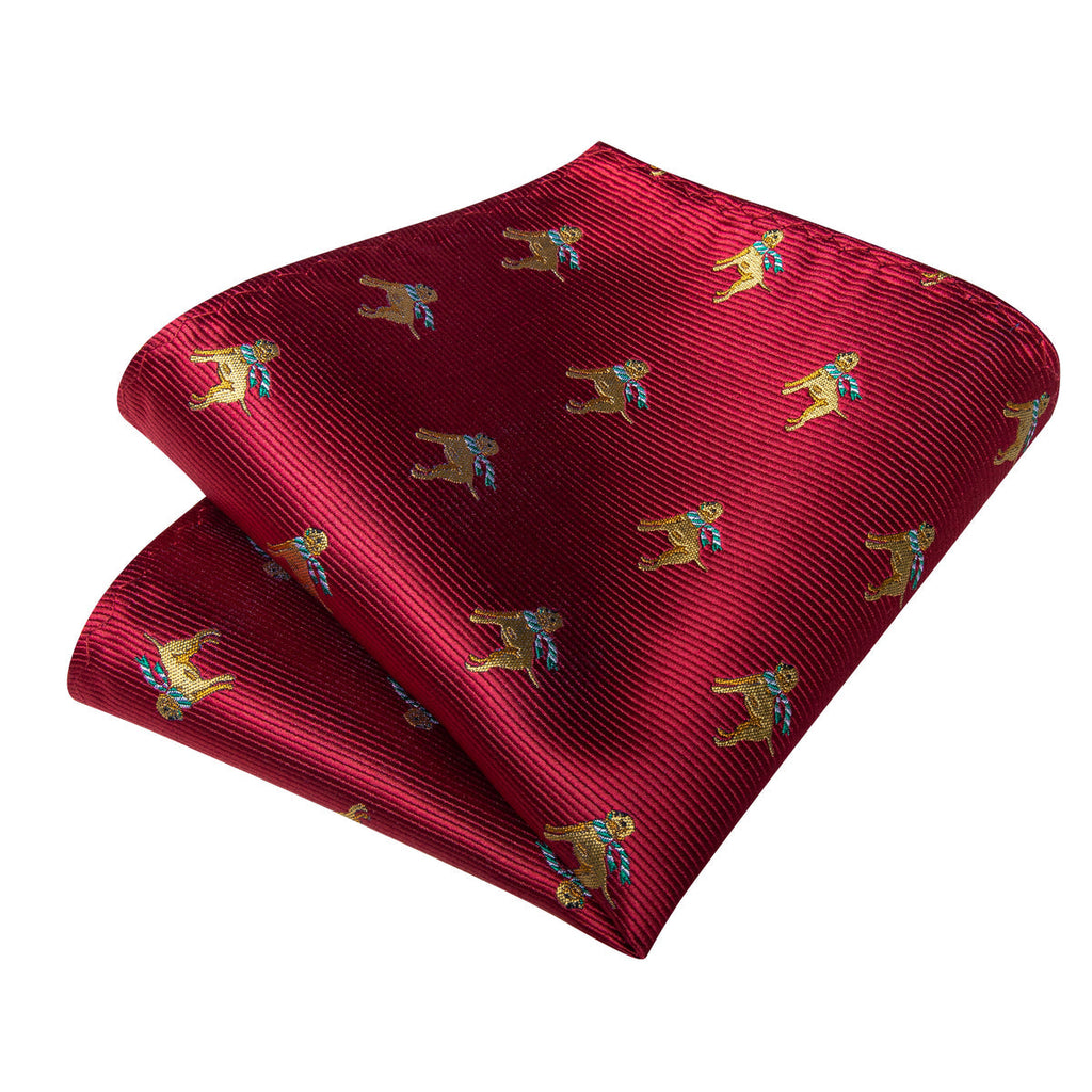 Red and Yellow Dogs Tie, Pocket Square, Cufflinks and Tie Clip Silk Tie Set - GentCrest - View 4