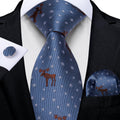 Deers and Snowflakes Tie, Pocket Square, Cufflinks and Tie Clip Silk Tie Set - GentCrest