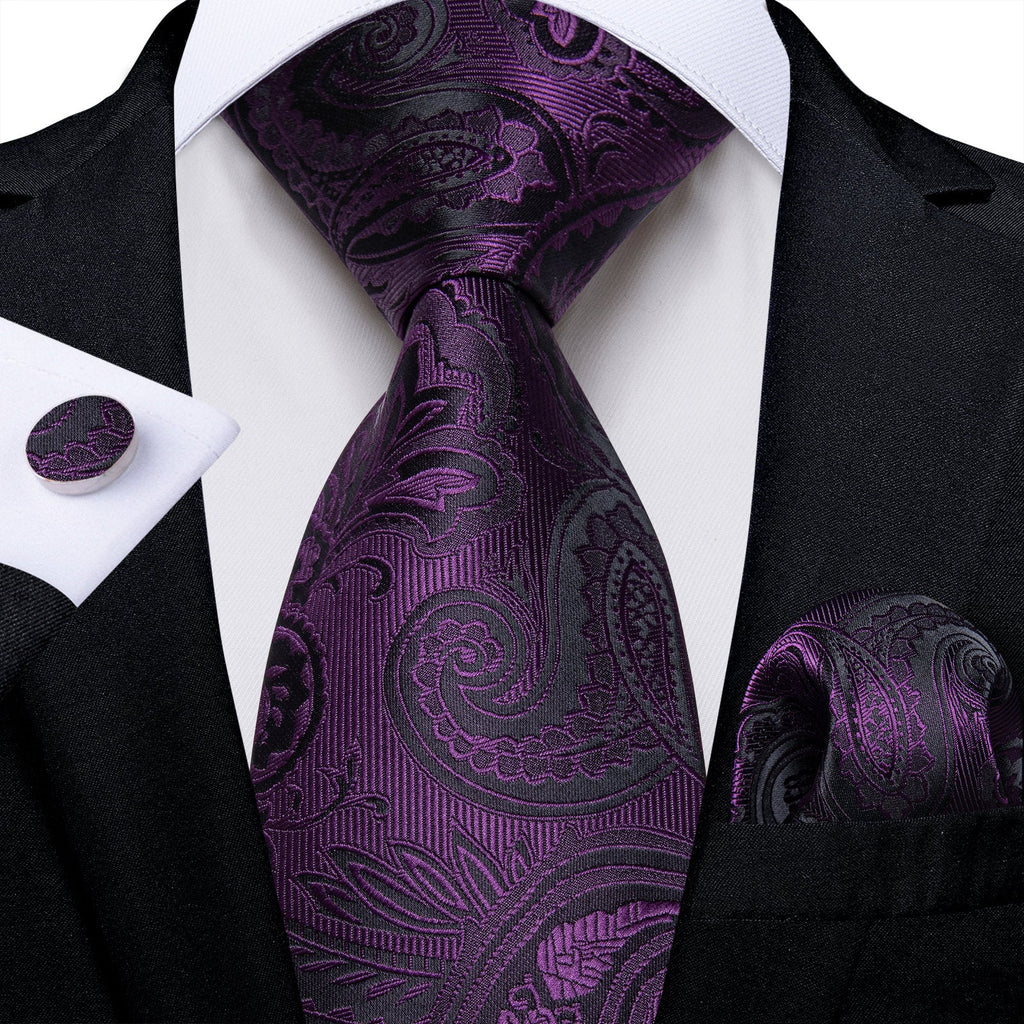 GentCrest Purple Paisley Tie Hanky Cufflinks Set - Image 1