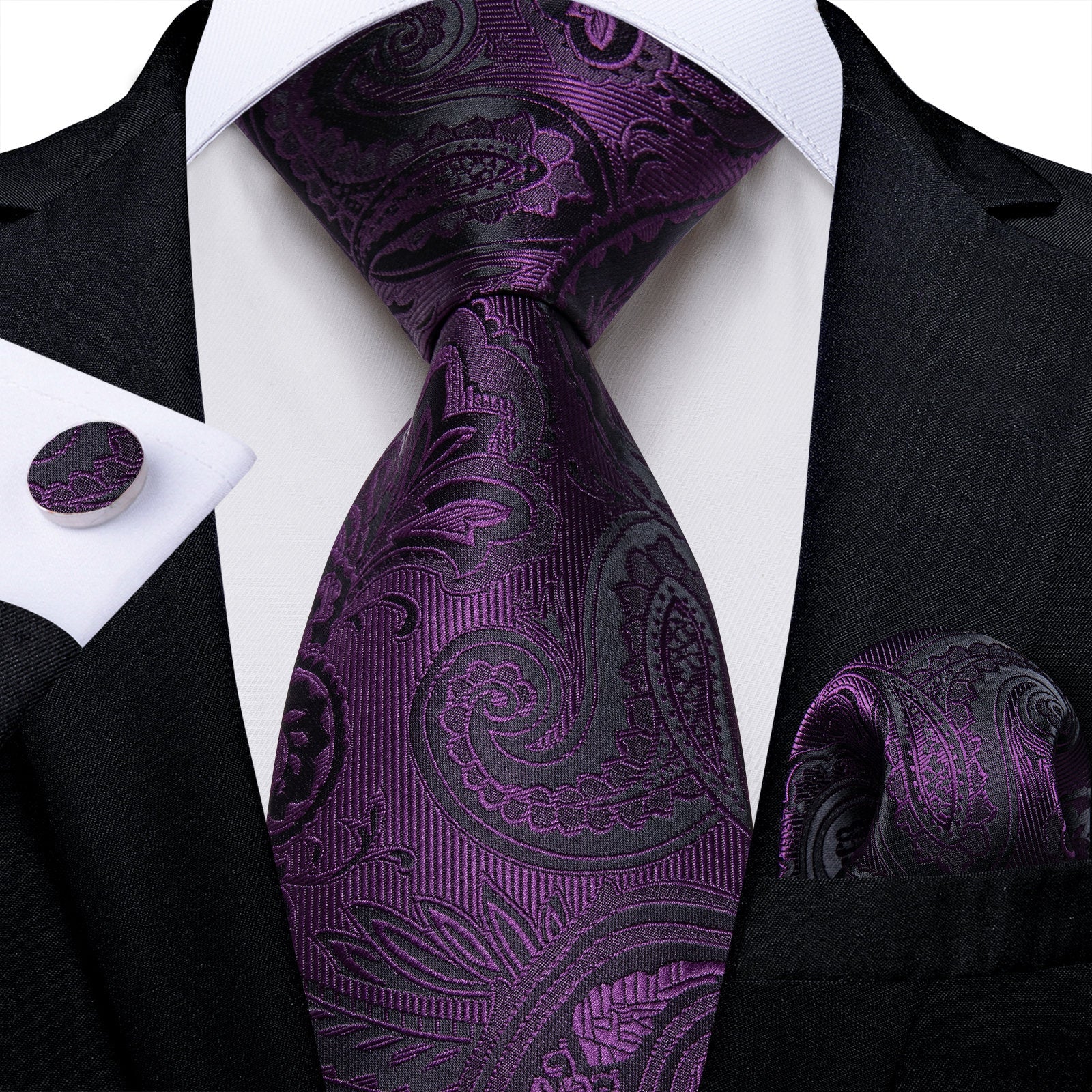 GentCrest Purple Paisley Tie Hanky Cufflinks Set - Image 1