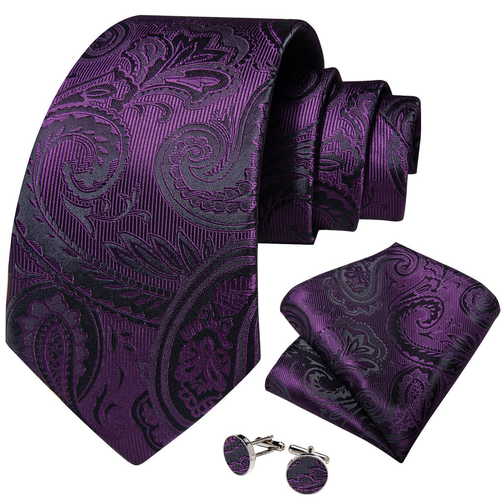 GentCrest Purple Paisley Tie Hanky Cufflinks Set - Image 2