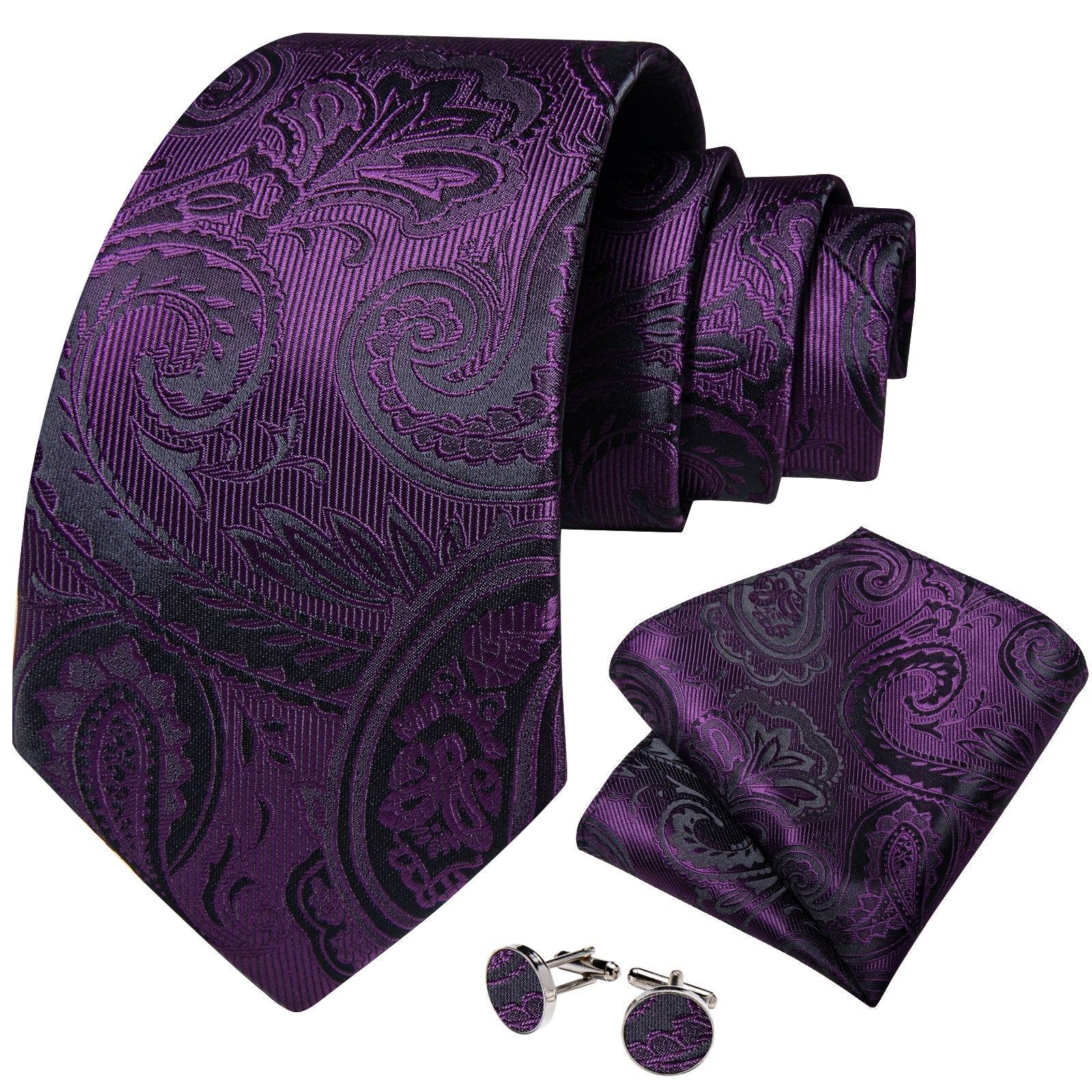 GentCrest Purple Paisley Tie Hanky Cufflinks Set - Image 2