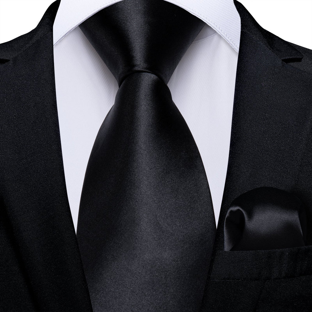 GentCrest Black Solid 2Pcs Necktie Hanky Set - Image 1