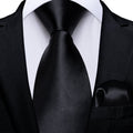 GentCrest Black Solid 2Pcs Necktie Hanky Set - Image 1