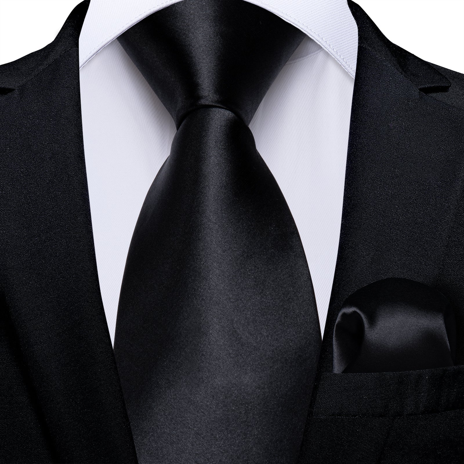 GentCrest Black Solid 2Pcs Necktie Hanky Set - Image 1