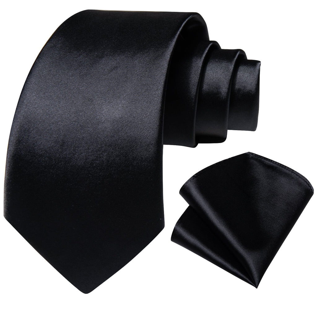 GentCrest Black Solid 2Pcs Necktie Hanky Set - Image 5