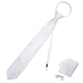 White Paisley Silk Pre-tied Tie Pocket Square Cufflinks Set