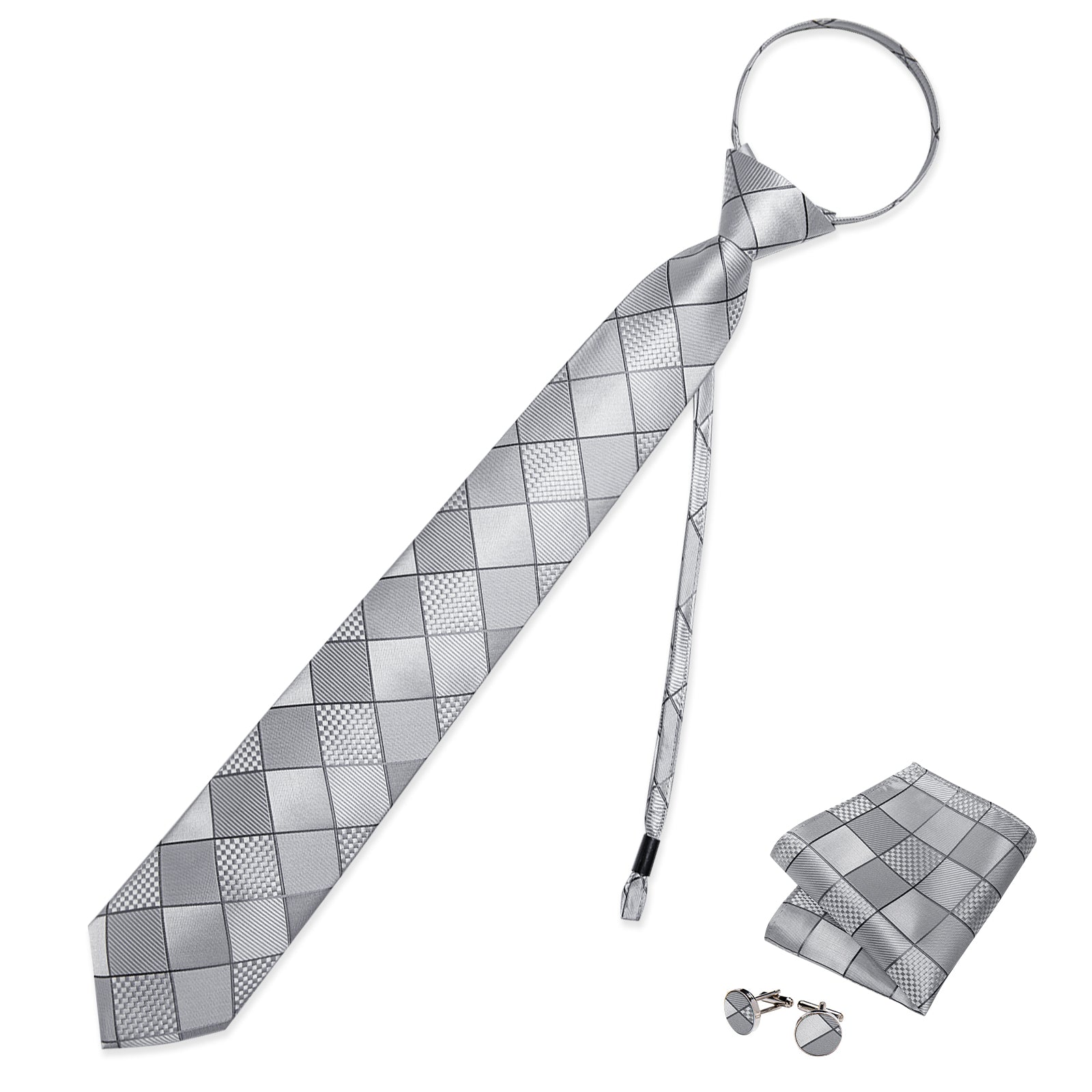 GentCrest Grey Plaid Tie Hanky Cufflinks Set - Image 1