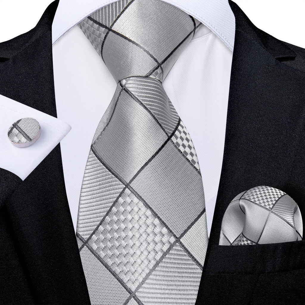 GentCrest Grey Plaid Tie Hanky Cufflinks Set - Image 2