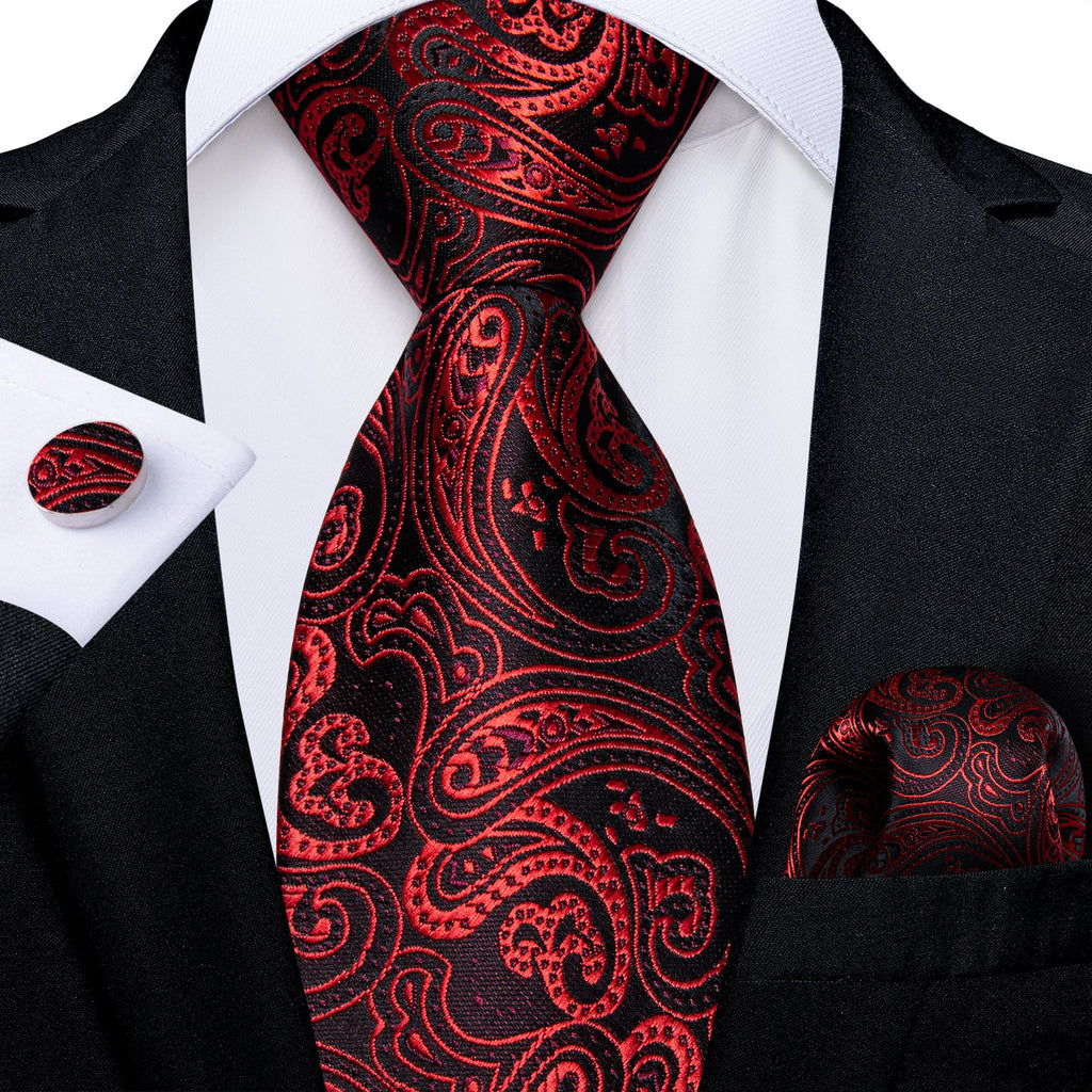 GentCrest Black Paisley Tie Hanky Cufflinks Set - Image 2