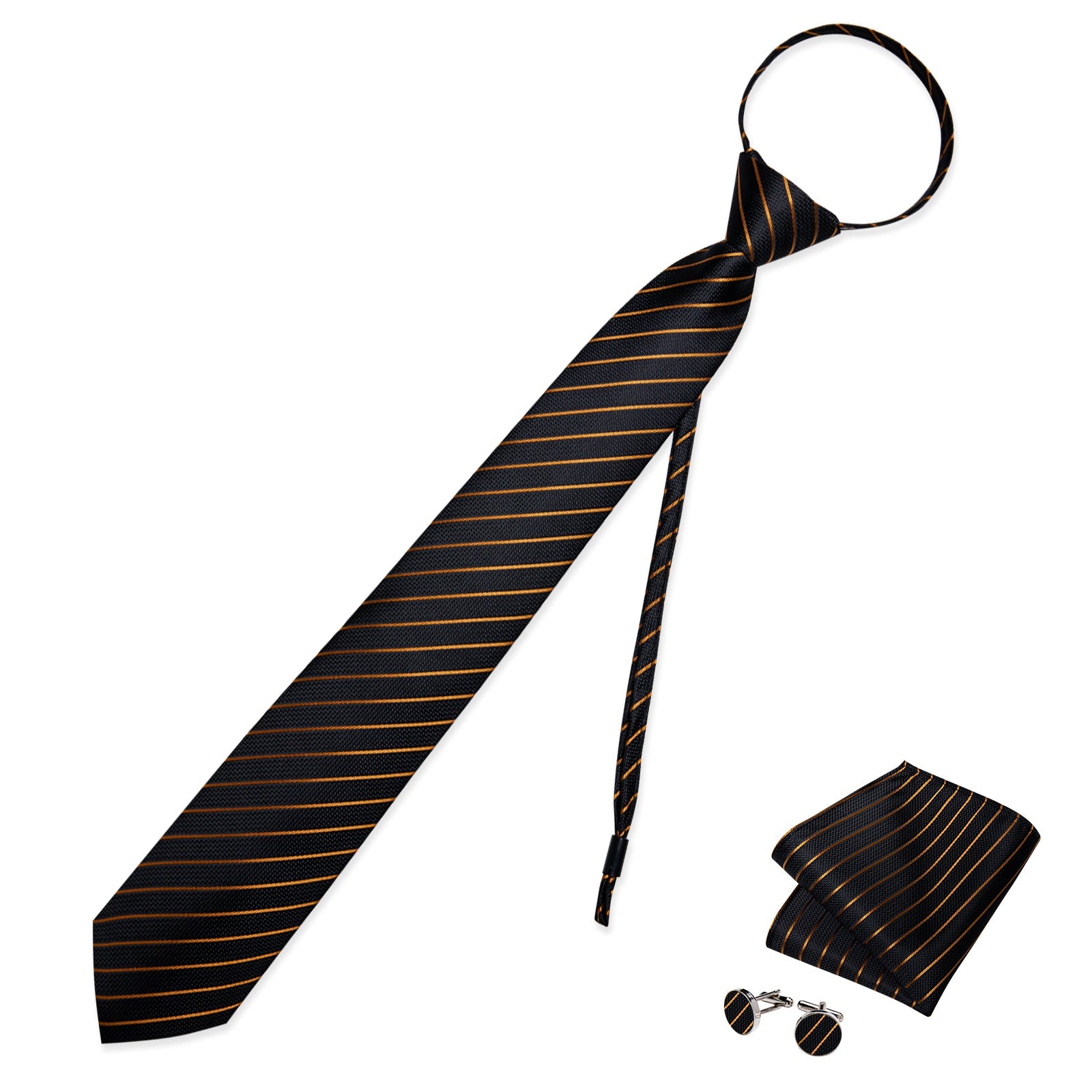 GentCrest Black Striped Tie Hanky Cufflinks Set - Image 1