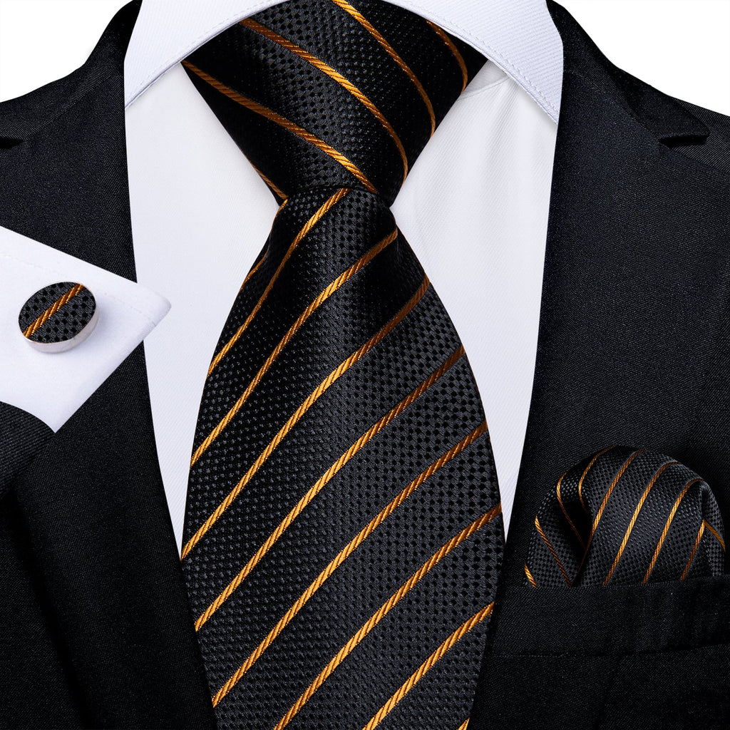 GentCrest Black Striped Tie Hanky Cufflinks Set - Image 2