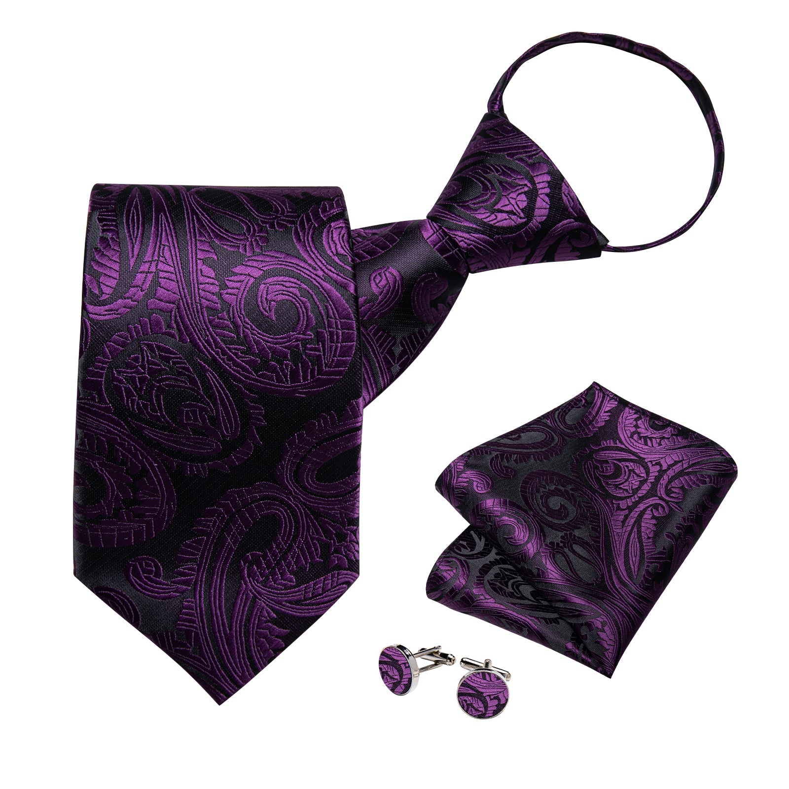 GentCrest Black Paisley Tie Hanky Cufflinks Set - Image 3