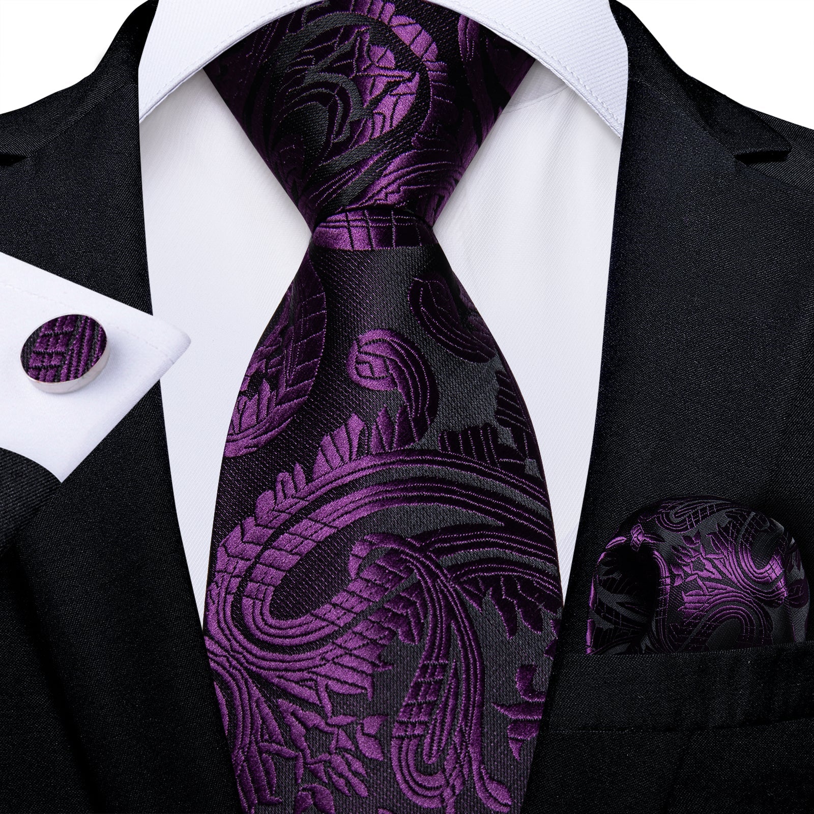 GentCrest Black Paisley Tie Hanky Cufflinks Set - Image 2