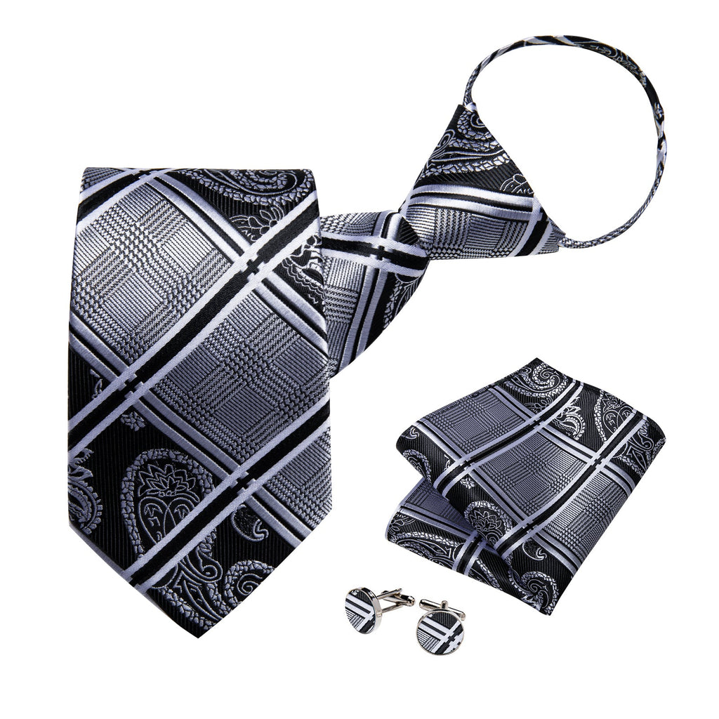 GentCrest Black Plaid Tie Hanky Cufflinks Set - Image 3
