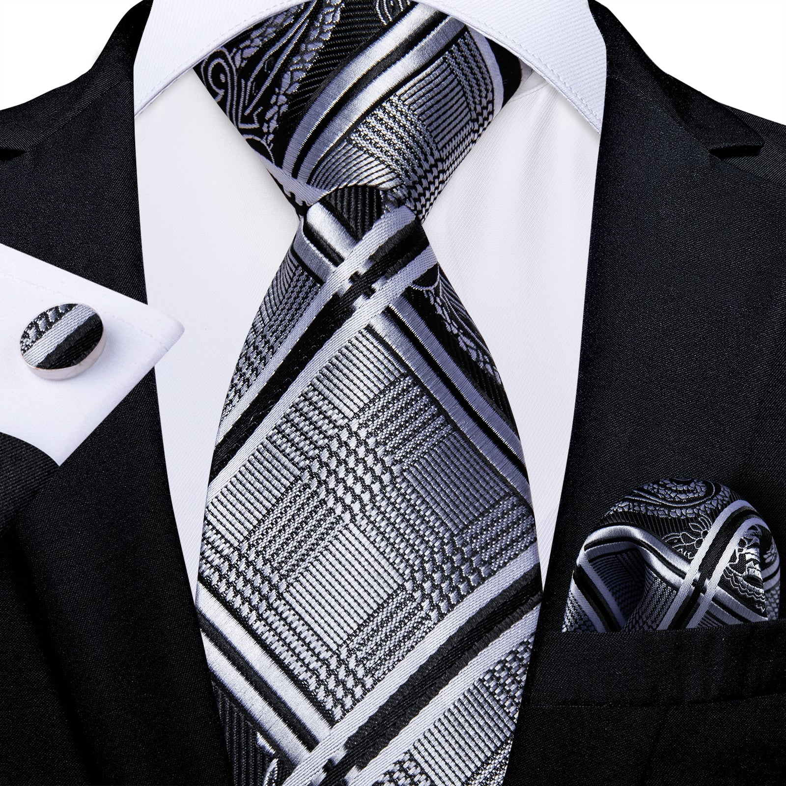 GentCrest Black Plaid Tie Hanky Cufflinks Set - Image 2