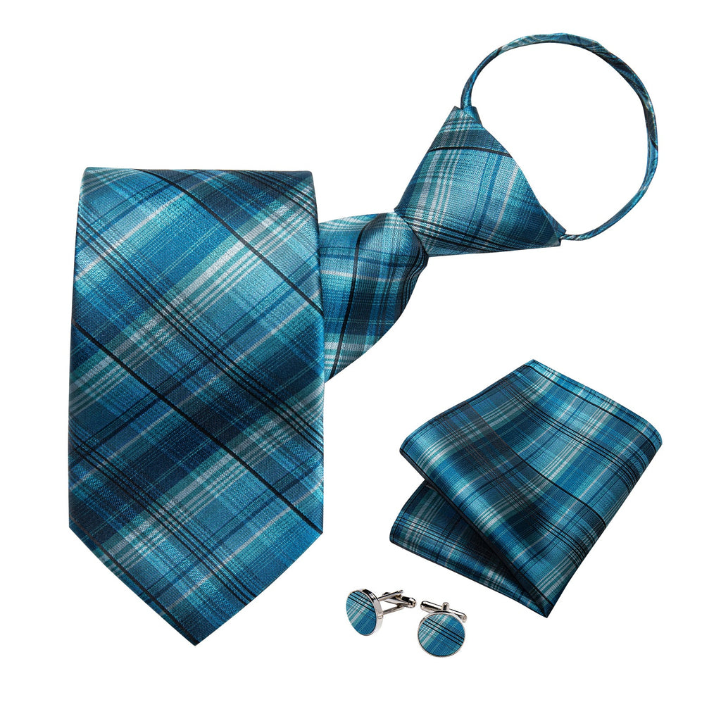 GentCrest Blue Plaid Tie Hanky Cufflinks Set - Image 3