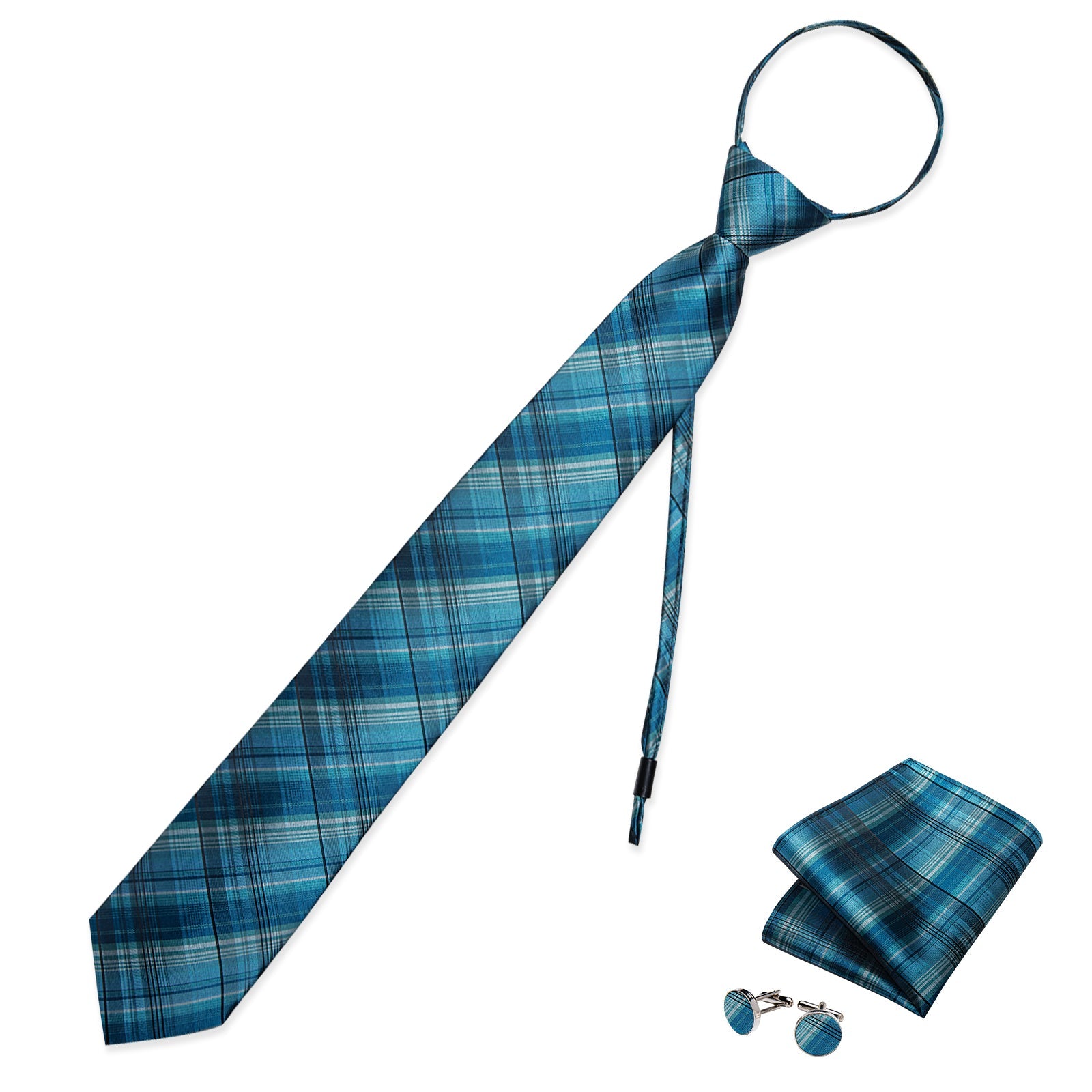 GentCrest Blue Plaid Tie Hanky Cufflinks Set - Image 1