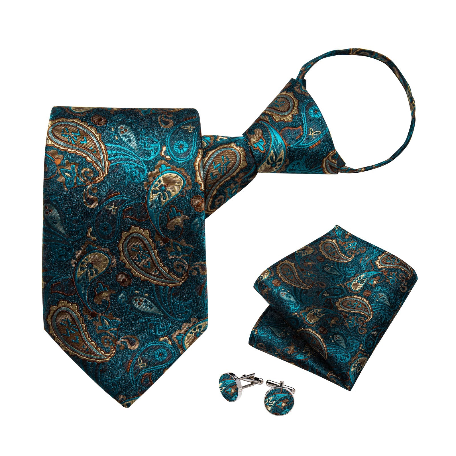 GentCrest Blue Paisley Tie Hanky Cufflinks Set - Image 3