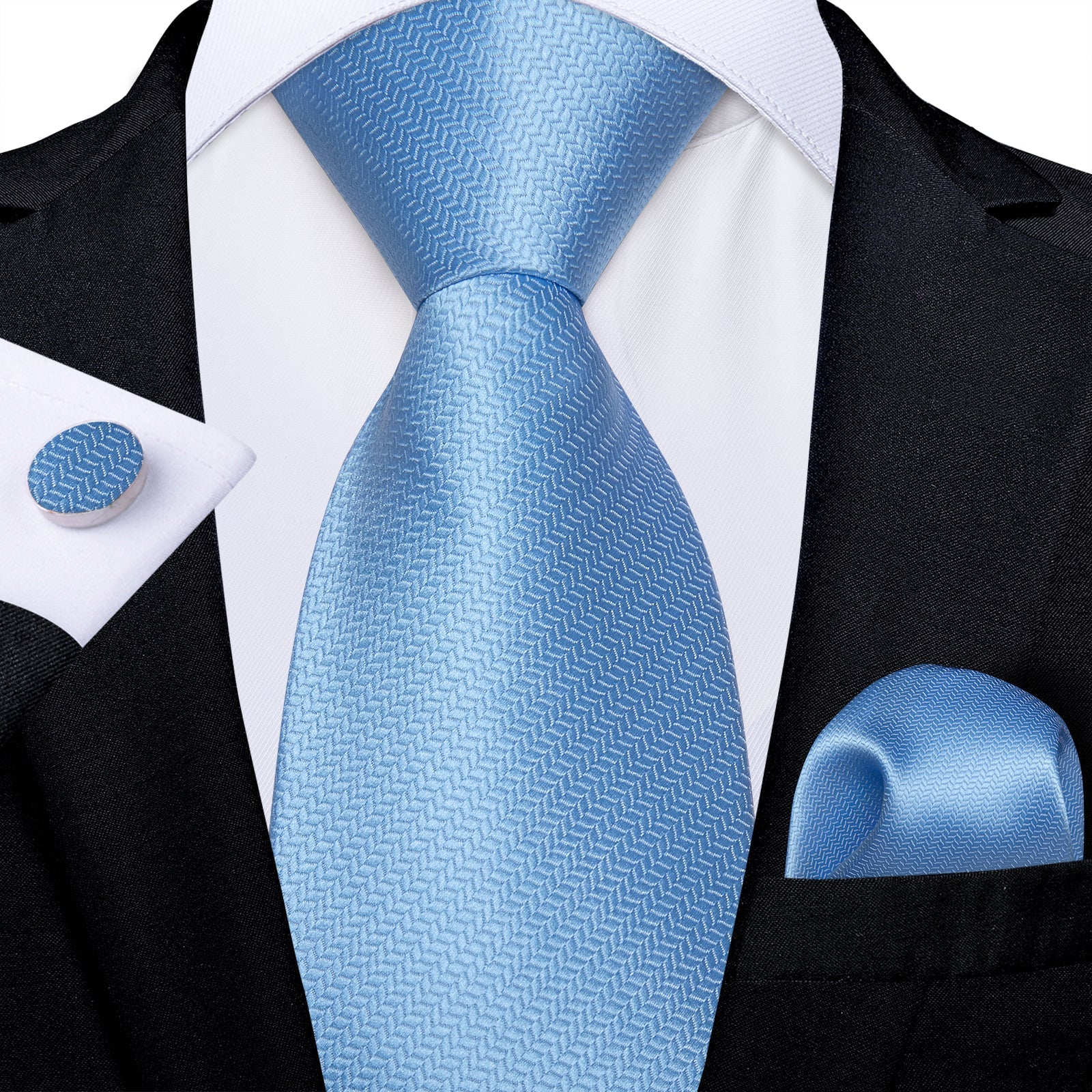 GentCrest Blue Solid Tie Hanky Cufflinks Set - Image 2