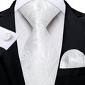GentCrest White Paisley Tie Hanky Cufflinks Set - Image 1