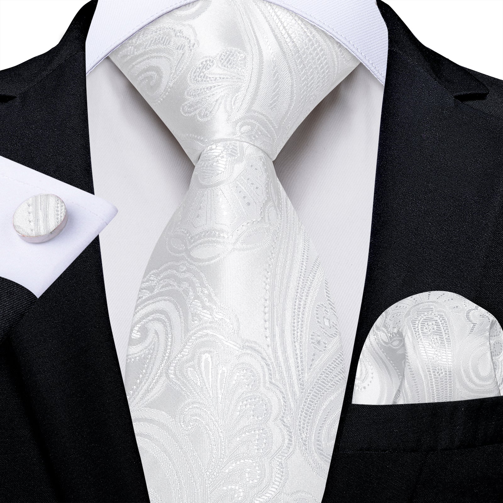 GentCrest White Paisley Tie Hanky Cufflinks Set - Image 1