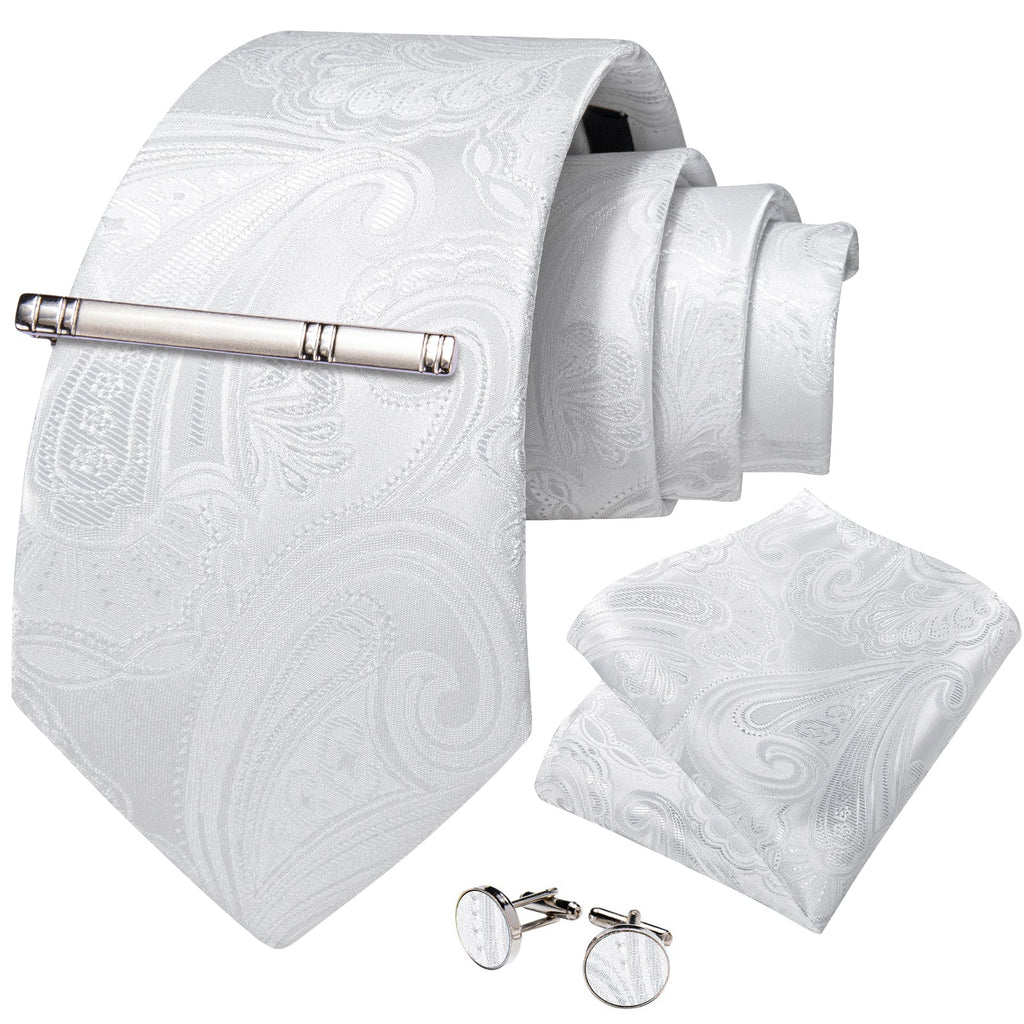 GentCrest White Paisley Tie Hanky Cufflinks Set - Image 1