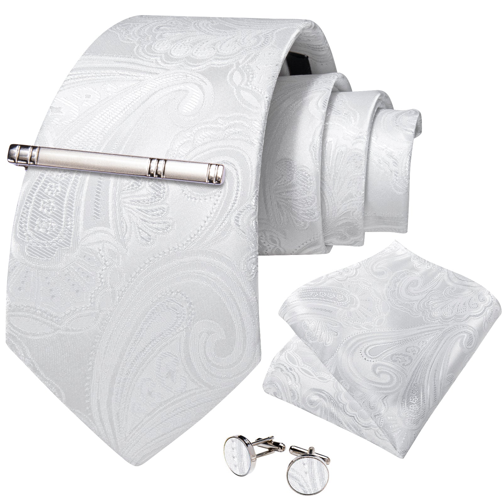 GentCrest White Paisley Tie Hanky Cufflinks Set - Image 1