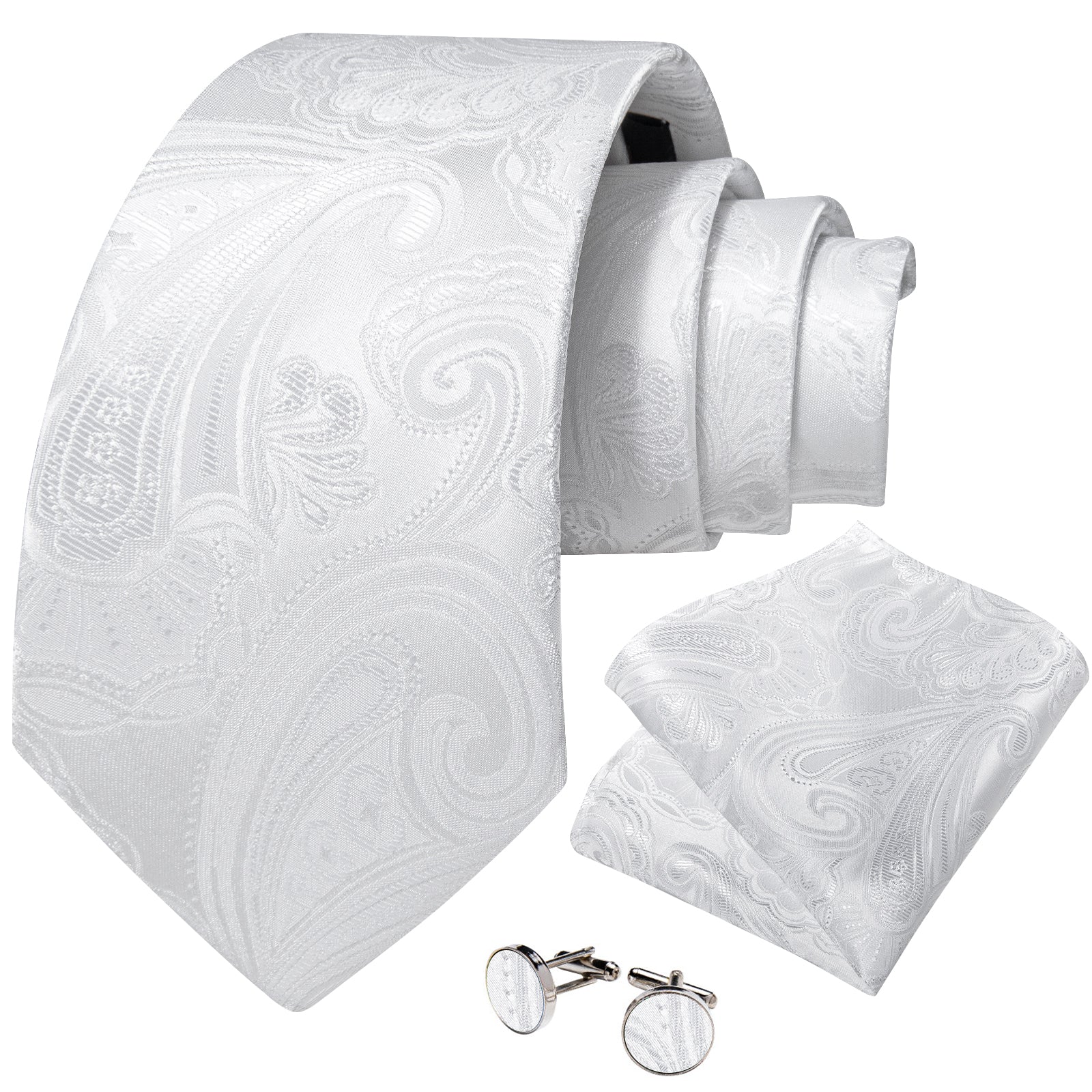 GentCrest White Paisley Tie Hanky Cufflinks Set - Image 2