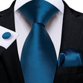 GentCrest Blue Solid Tie Hanky Cufflinks Set - Image 1