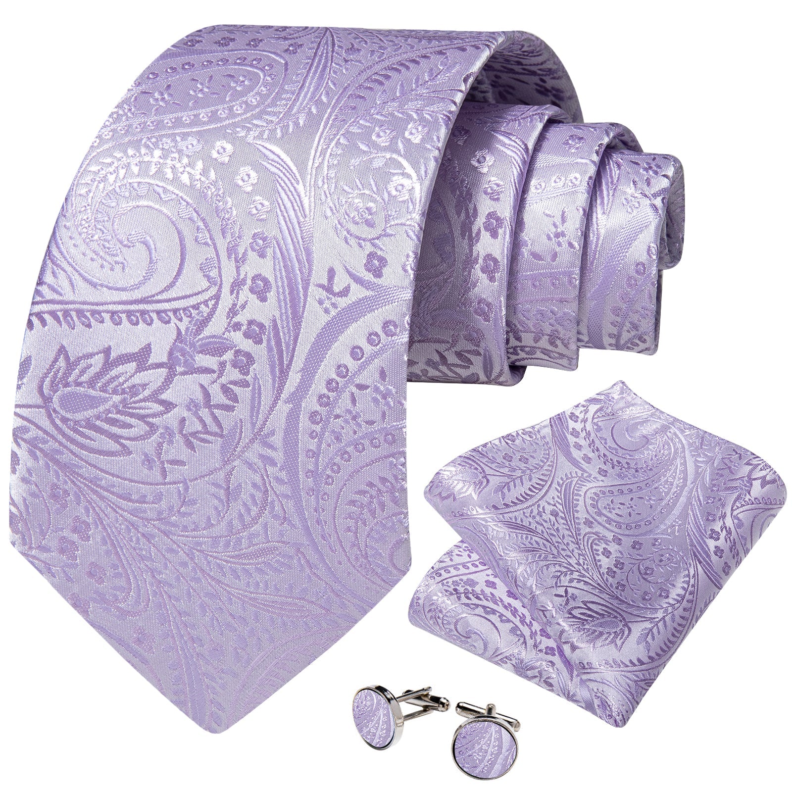 GentCrest Purple Paisley Tie Hanky Cufflinks Set - Image 2