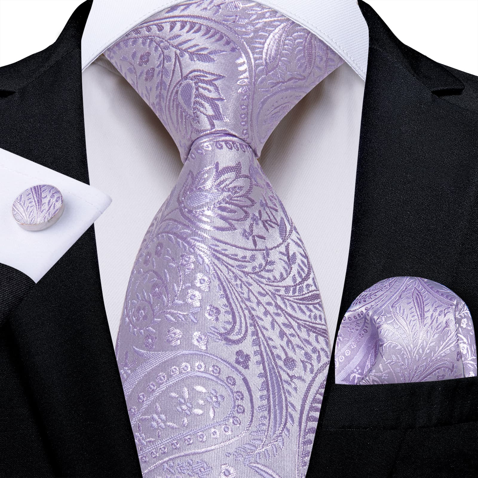 GentCrest Purple Paisley Tie Hanky Cufflinks Set - Image 1
