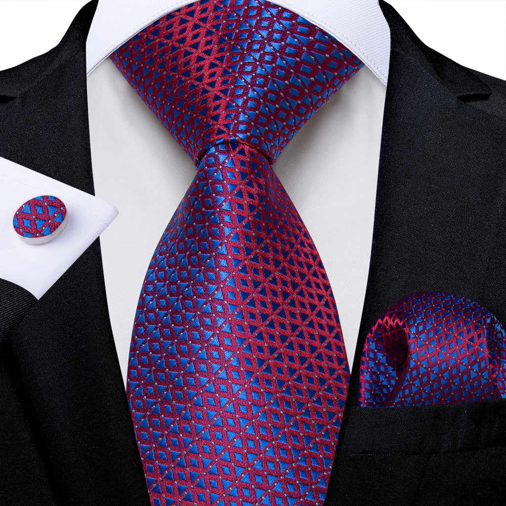 GentCrest Blue Plaid Tie Hanky Cufflinks Set - Image 1