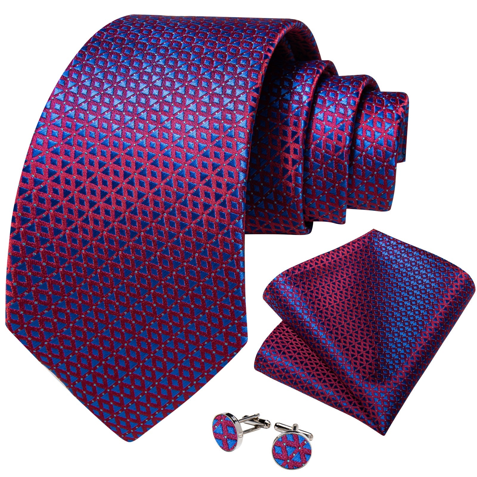 GentCrest Blue Plaid Tie Hanky Cufflinks Set - Image 2