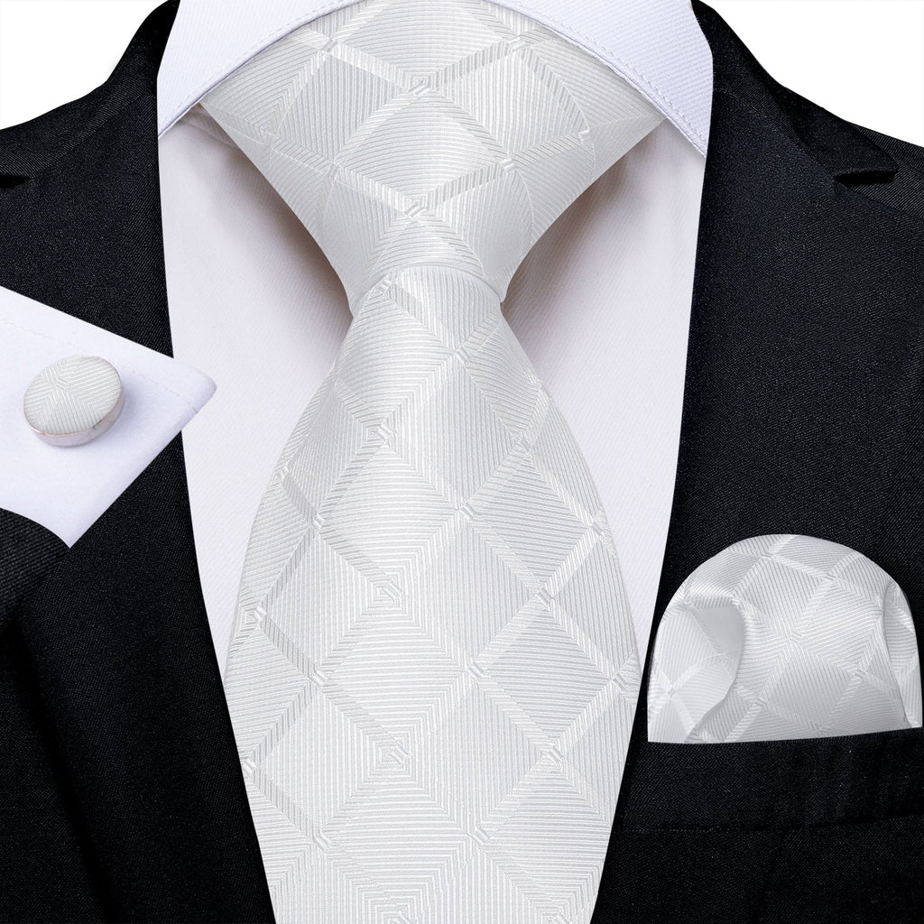 GentCrest White Plaid Tie Hanky Cufflinks Set - Image 1