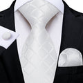 GentCrest White Plaid Tie Hanky Cufflinks Set - Image 1