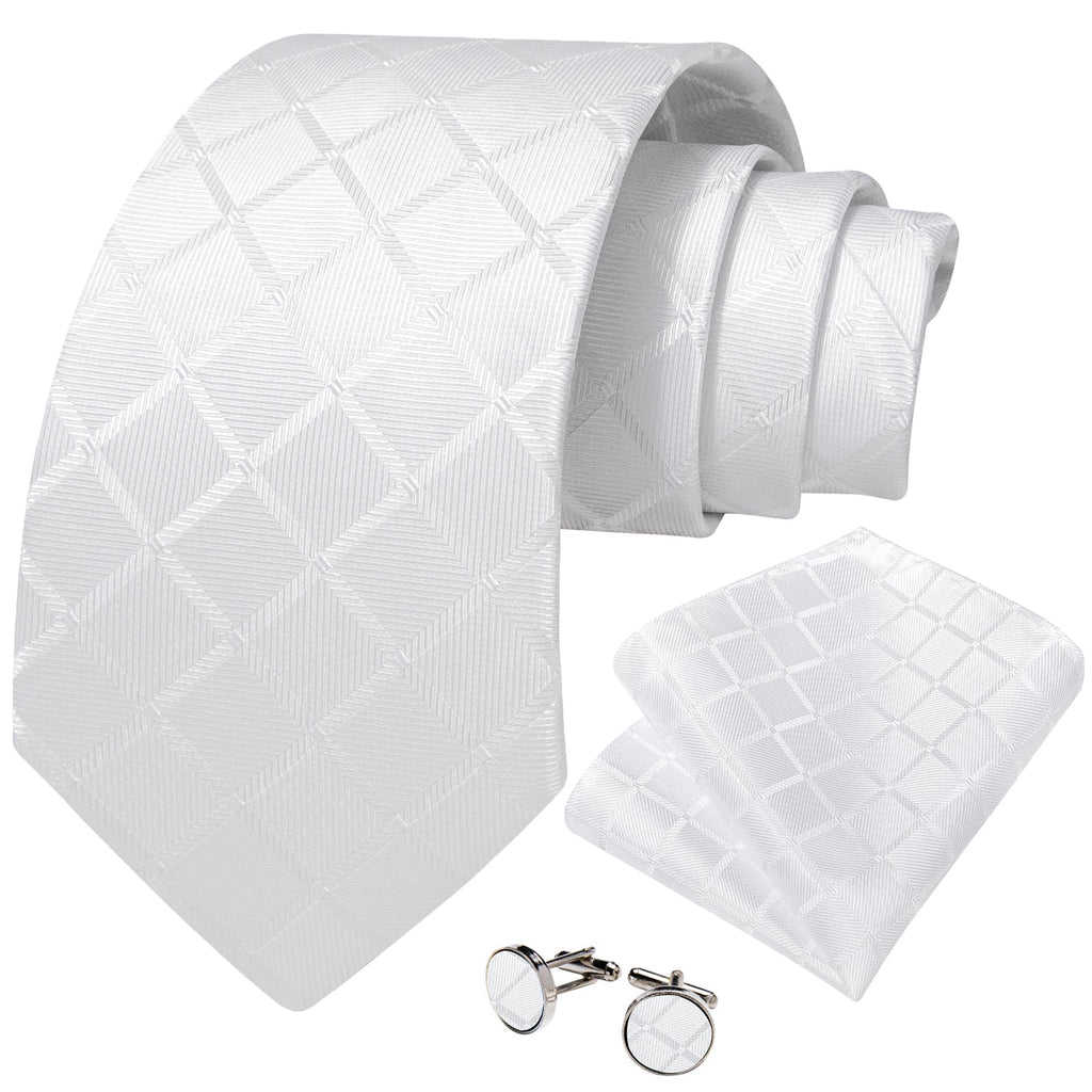 GentCrest White Plaid Tie Hanky Cufflinks Set - Image 2