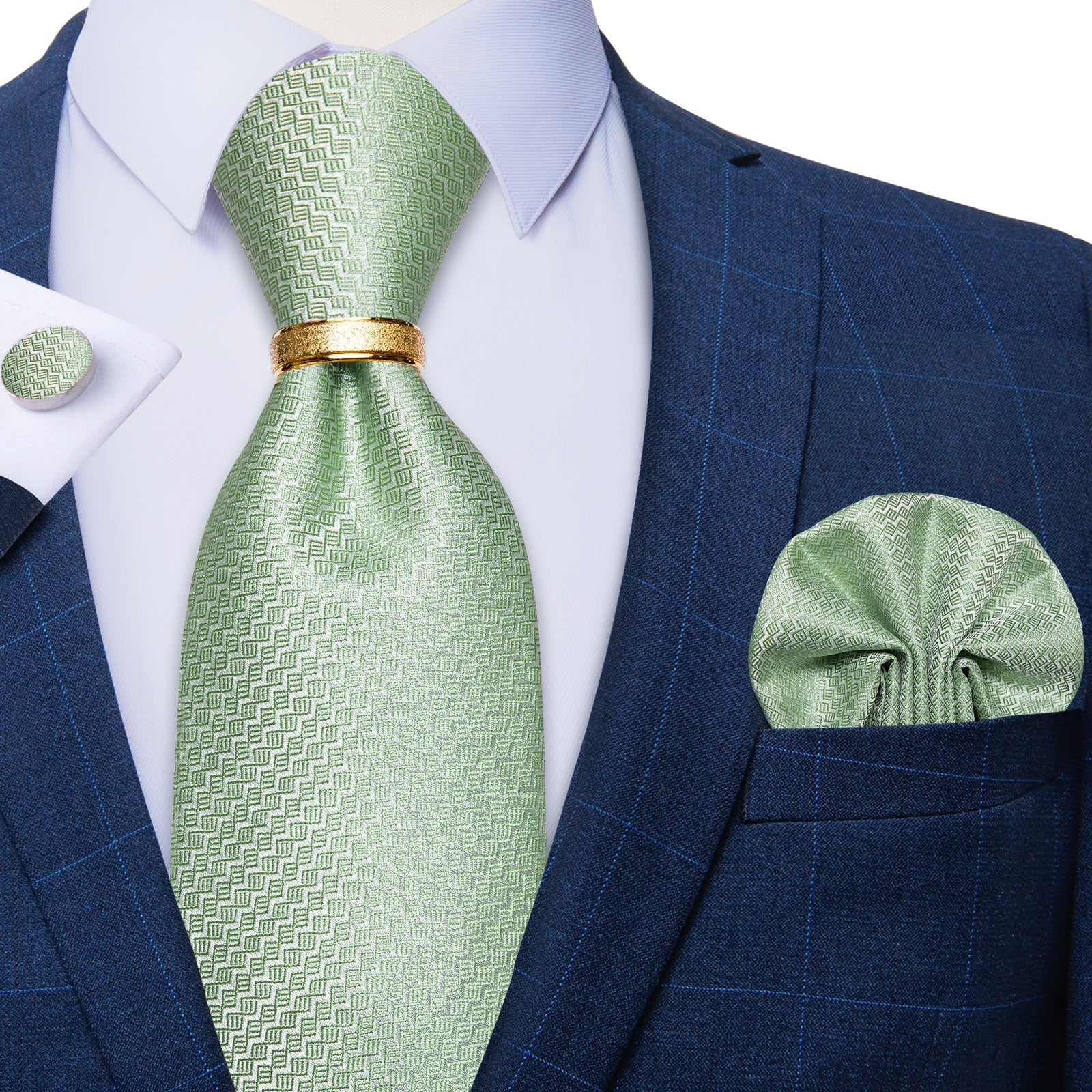 GentCrest Green Geometric Tie with Rings - Image 2