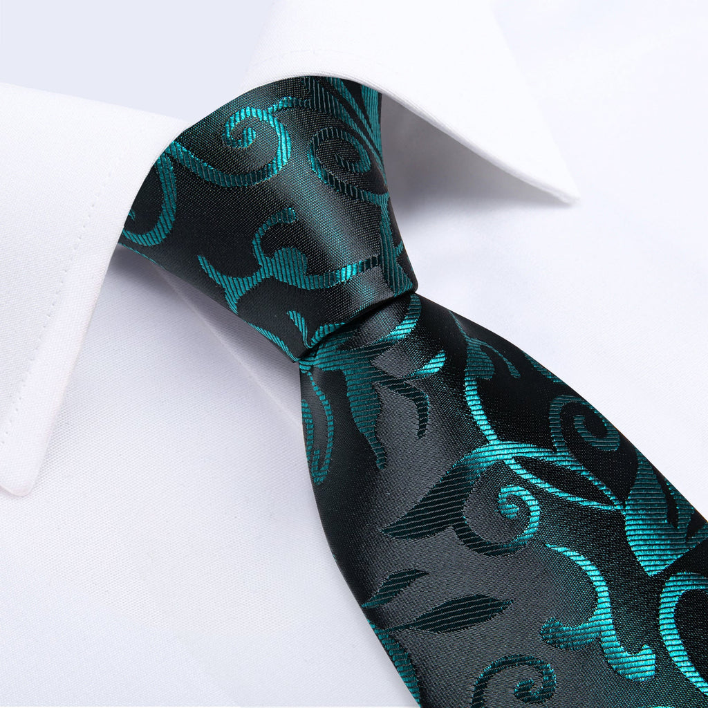 GentCrest Black Floral Tie Hanky Cufflinks Set - Image 4