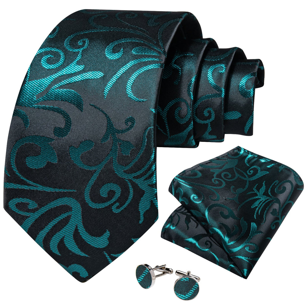 GentCrest Black Floral Tie Hanky Cufflinks Set - Image 2