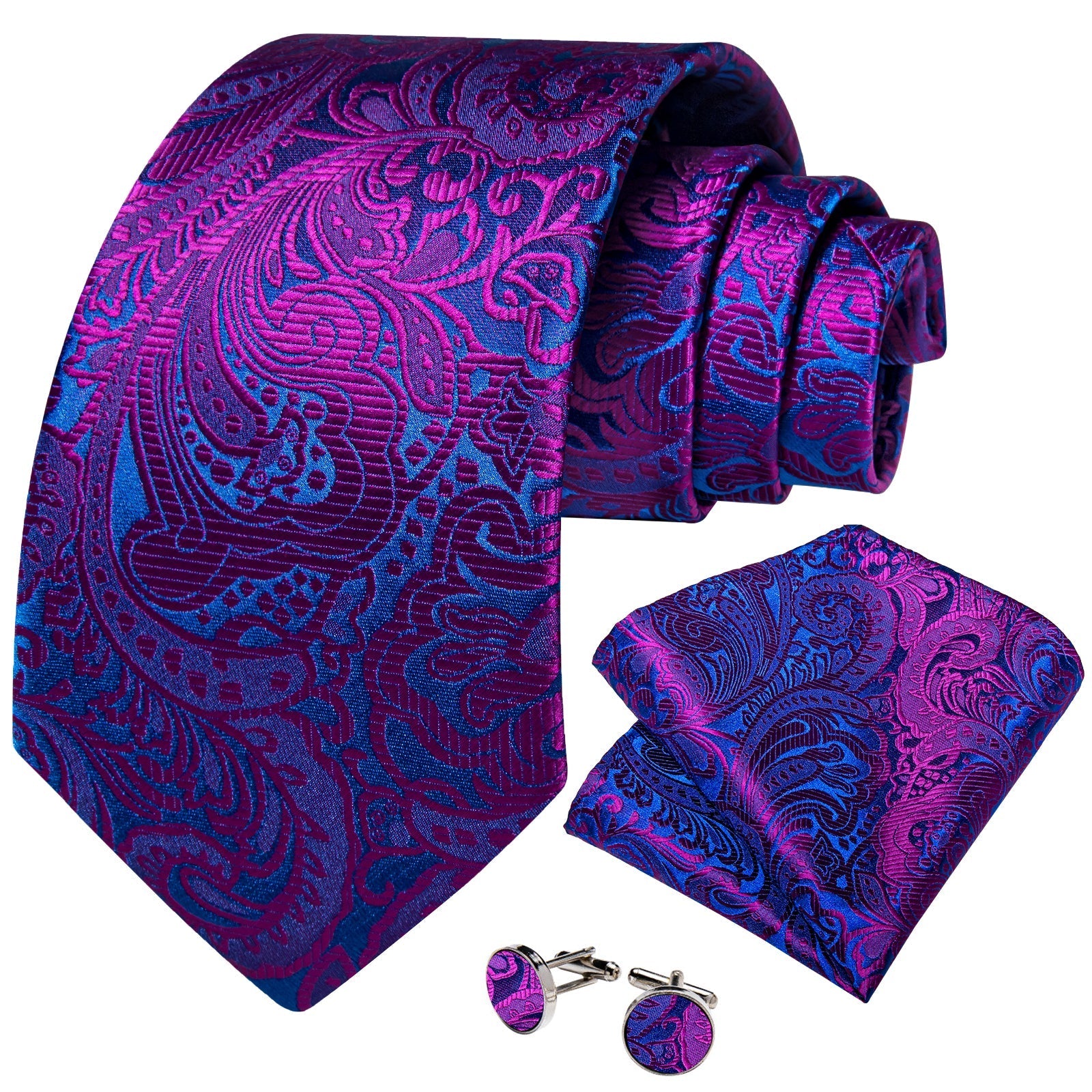 GentCrest Purple Paisley Tie Hanky Cufflinks Set - Image 2