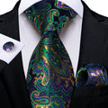 Green and Purple Paisley Silk Tie Set - GentCrest