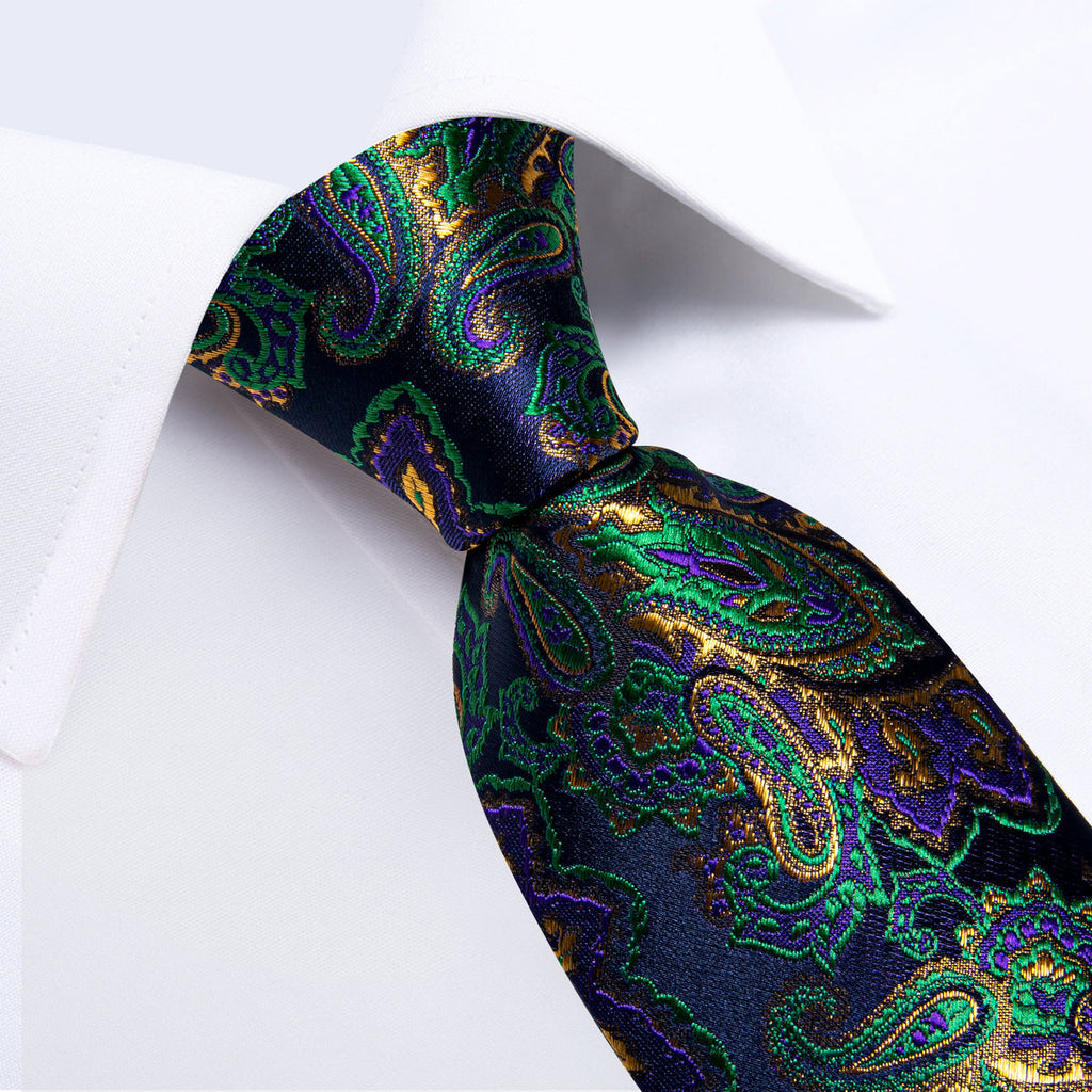 Green and Purple Paisley Silk Tie Set - GentCrest - View 2