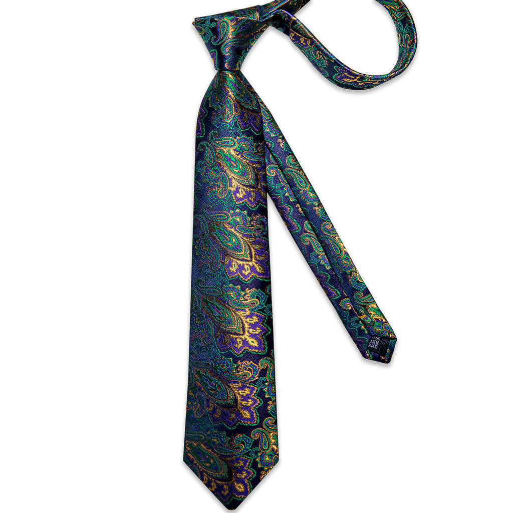 Green and Purple Paisley Silk Tie Set - GentCrest - View 5