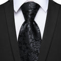 GentCrest Black Floral Tie Hanky Cufflinks Set - Image 1