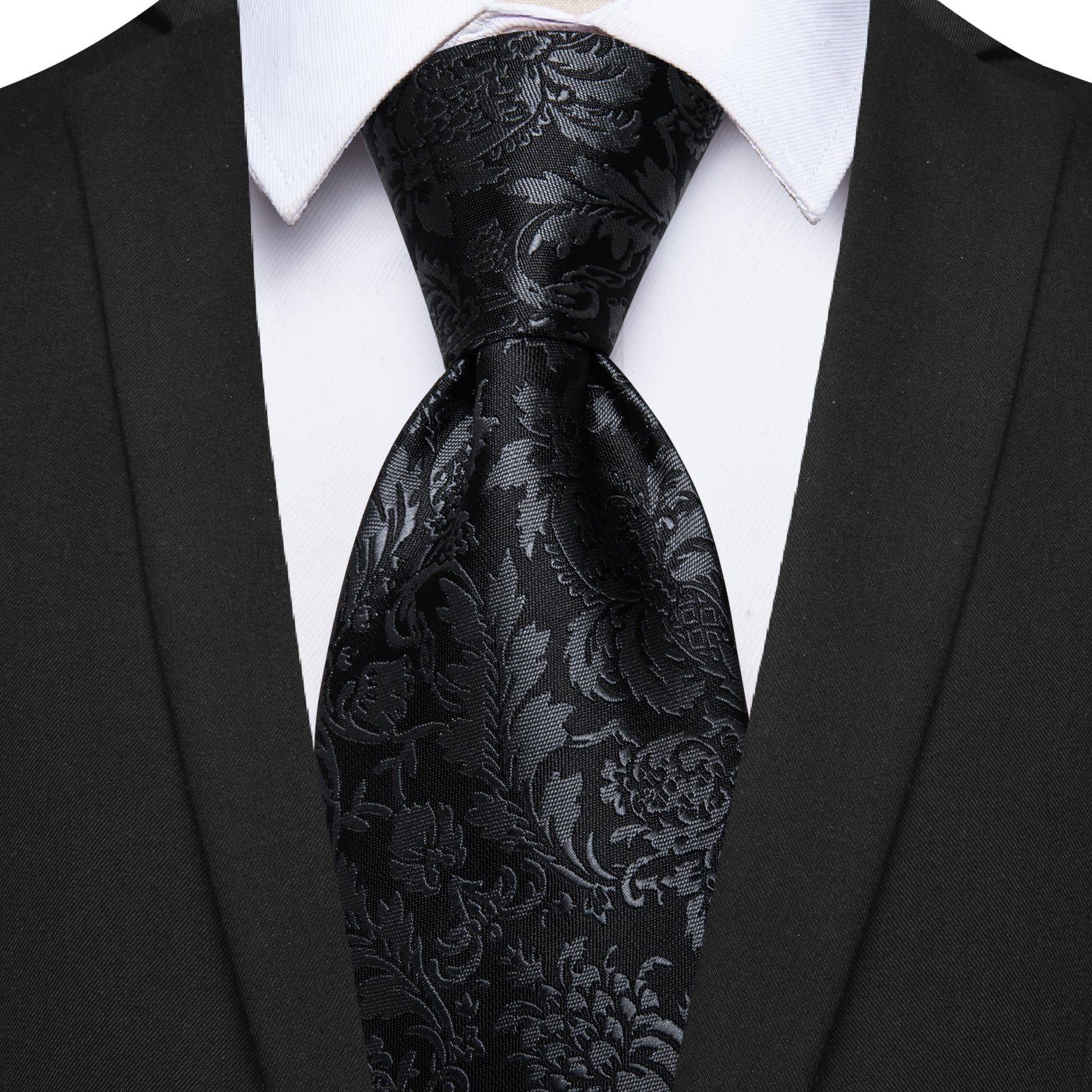 GentCrest Black Floral Tie Hanky Cufflinks Set - Image 1