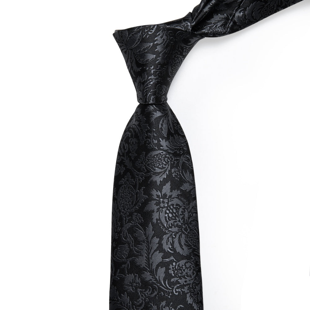 GentCrest Black Floral Tie Hanky Cufflinks Set - Image 3