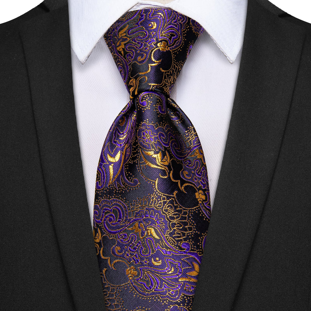 GentCrest Purple Floral Tie Hanky Cufflinks Set - Image 2