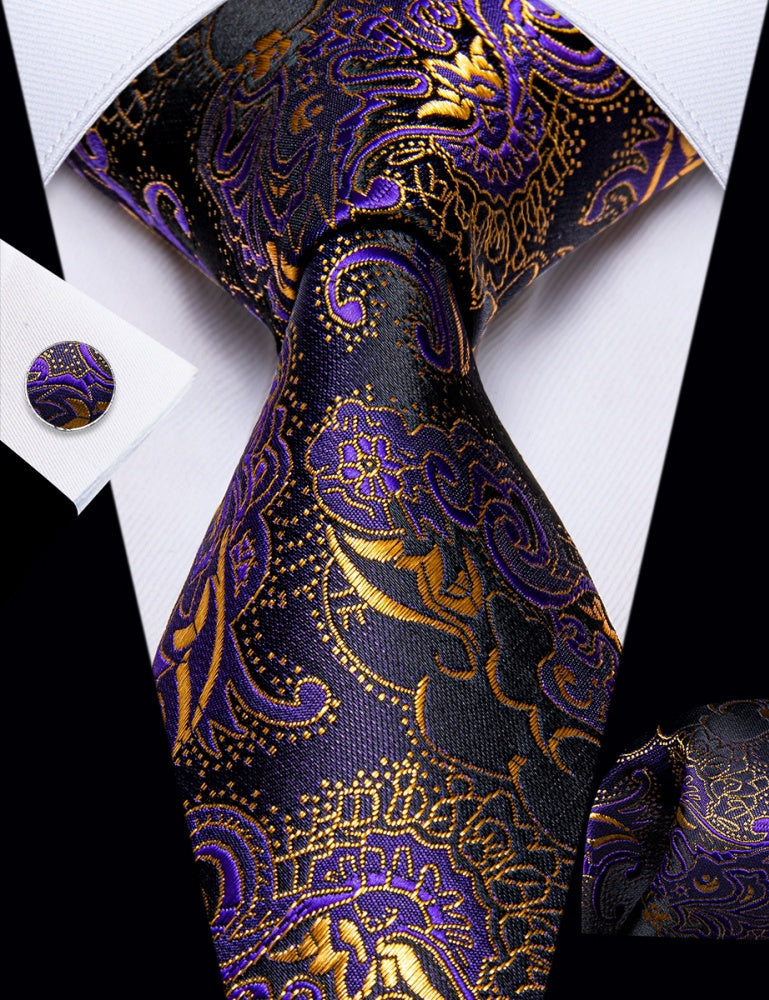 GentCrest Purple Floral Tie Hanky Cufflinks Set - Image 3